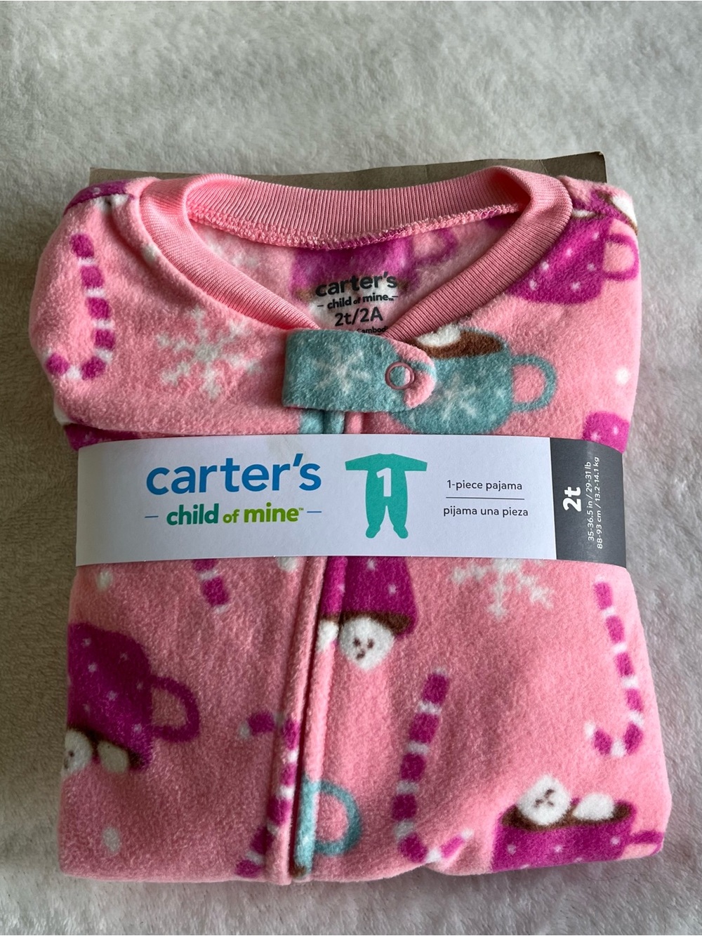 Carter's Pink Holiday Christmas Fleece Footed Pajamas Onesie Nonslip Grip 2T